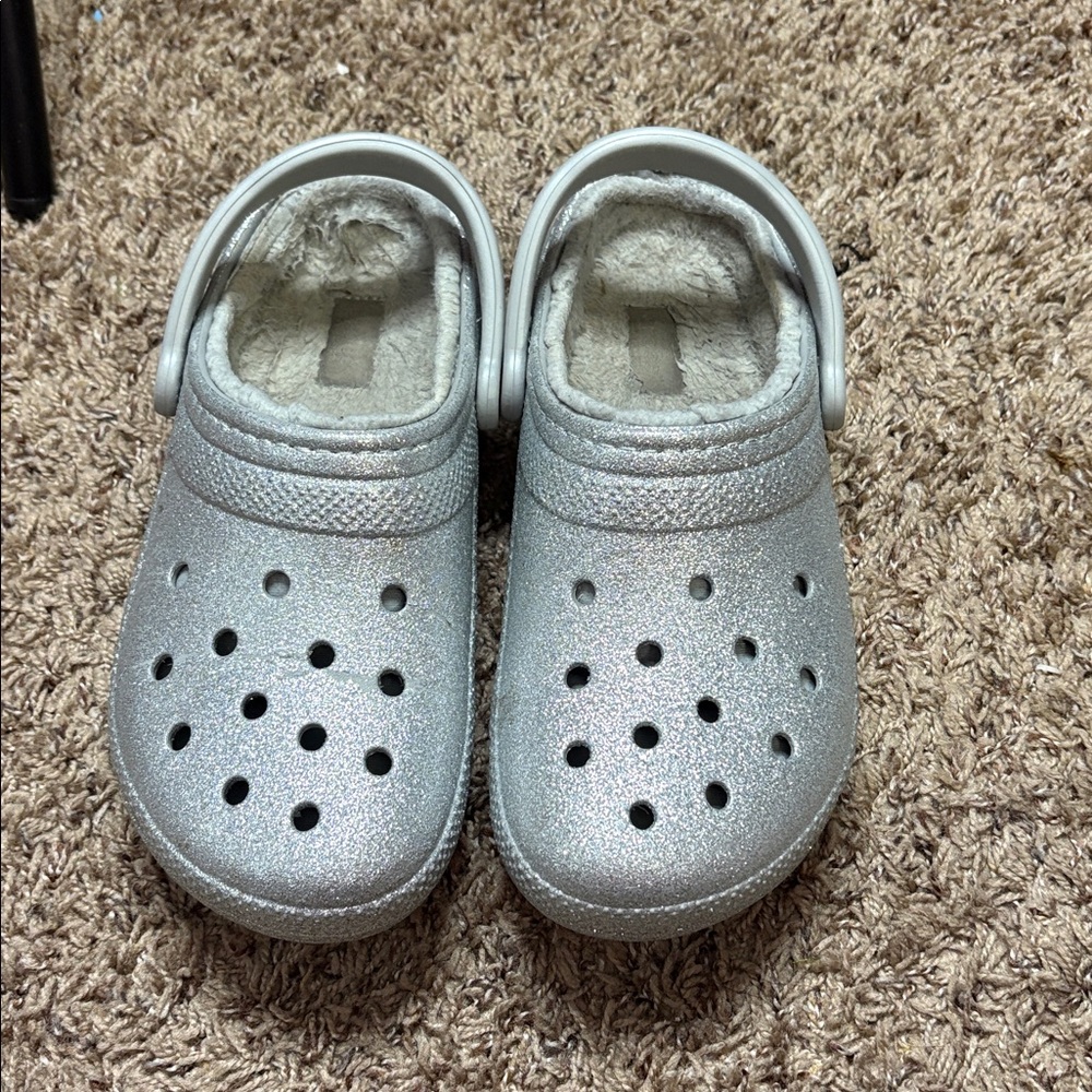 Silver Fuzzy Lined Clogs